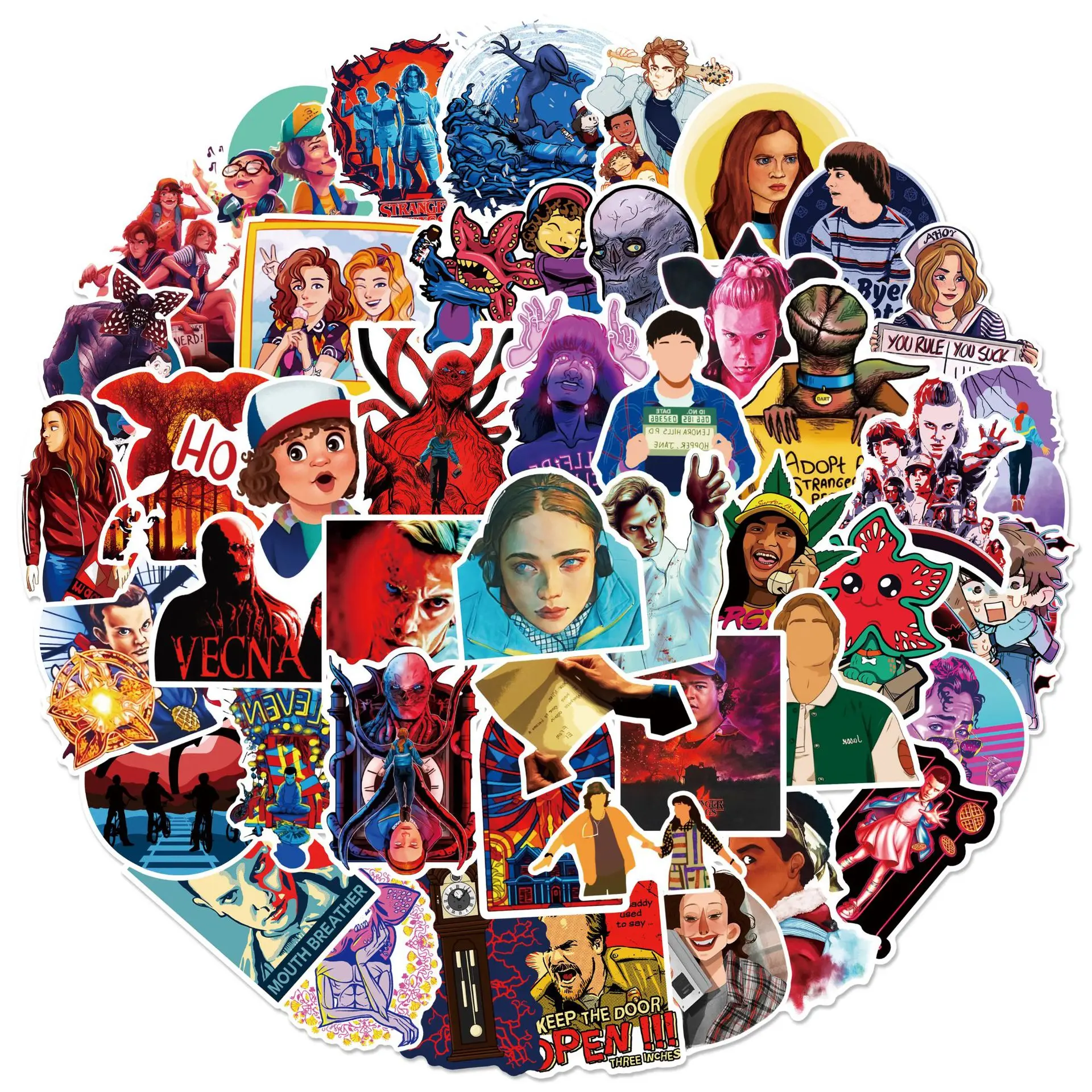 

50 шт. аниме наклейки «очень странные дела» Joyce Byers Eleven Lucas, чемодан для ноутбука, скейтборд, гитара, водонепроницаемый декор для фанатов