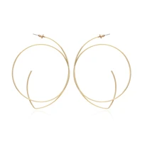 luxhoney fashion modern exaggerate gold plated irregular shape wire circle hoop earring for women ol in party za style