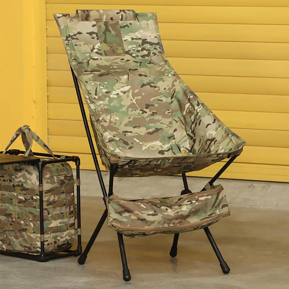 

Outdoor Tactical Camping Hiking Beach Folding Chair Camouflage Portable Fishing Chair With High Backrest Side Bag High Quality
