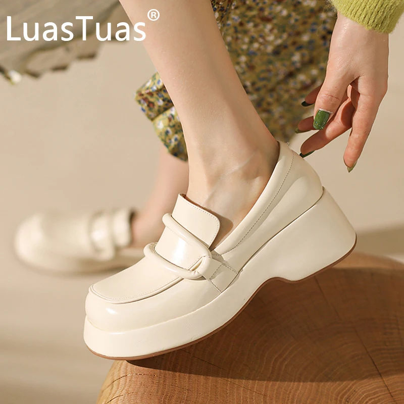 

LuasTuas New Arrivals Women Shoes Genuine Leather Mix Color Woman'S Pumps Fashion Spring Chunky Shoes Female Footwear Size 34-39