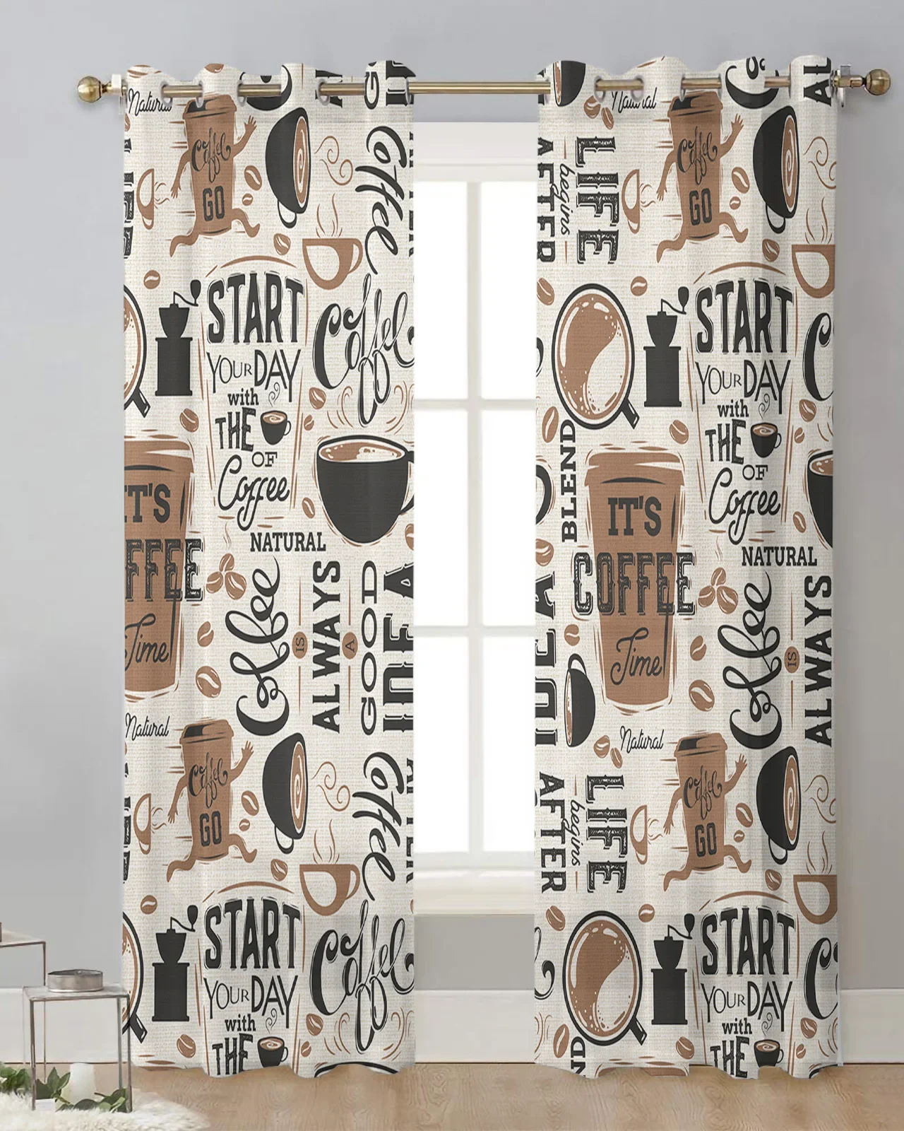 Кофейные зерна кофейная чашка тюлевые шторы для гостиной кухни украшения