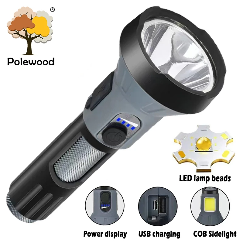 Купи Camping USB Rechargeable Flashlight Outdoor Waterproof Large Aperture Flashlight 18650 Battery 4 Modes COB Side Lights за 788 рублей в магазине AliExpress