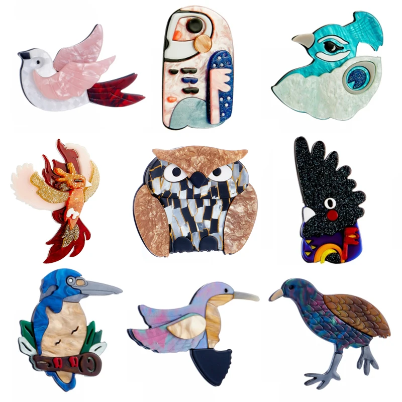 

YAOLOGE Lovely Bird Acrylic Brooches For Women Kids Creative Cartoon Animal Badge Brooch Lapel Pins Fashion Party Jewelry Gifts