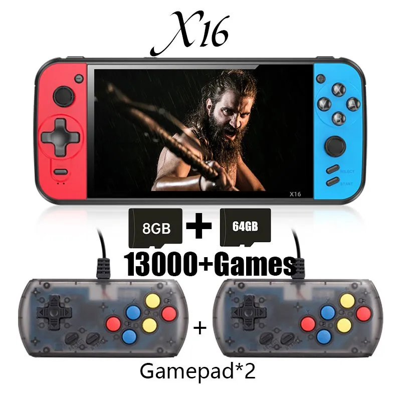 

X16 Portable Retro Portable Video Game Console Classic Game Console 6.5 Cal IPS Screen With Gamepad Towing Controllers Genuine