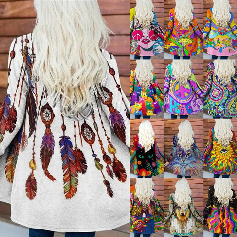

New Christmas Ethnic Printed Pattern Jacket Women Coats Casual and Comfortable Cape Jacket for Women