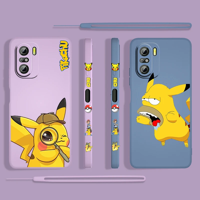 

Cute Cartoon Pikachu Love For Xiaomi Redmi K50 Gaming 10X 9 9A 9T 9AT 8 8A 7 6A 5A 4X Pro 4G 5G Liquid Left Rope Phone Case Capa