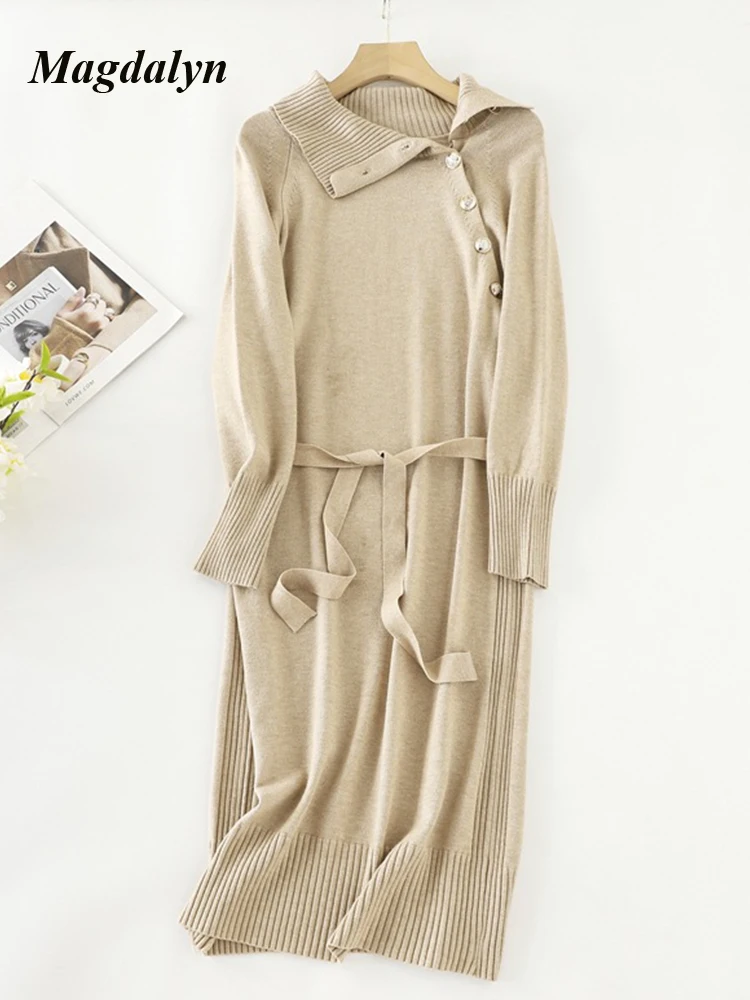 Magdalyn женское трикотажное осеннее длинное платье средней длины на пуговицах