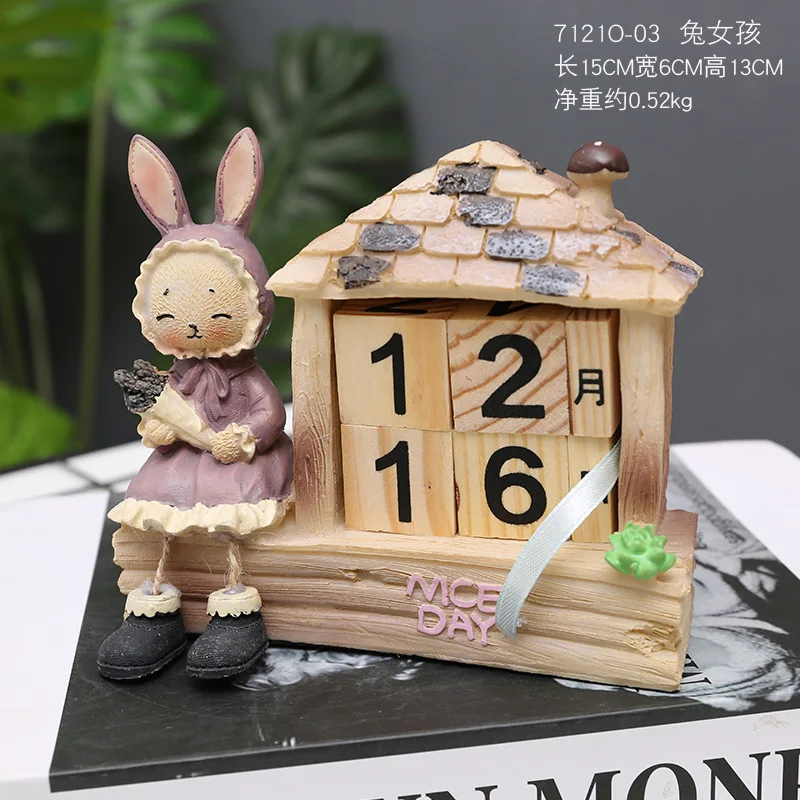 

Easter Gifts Creative Calendar Cute Country Log Cabin Bunny Calendar Home Decoration TV Cabinet Ornaments Decoration Crafts Girl
