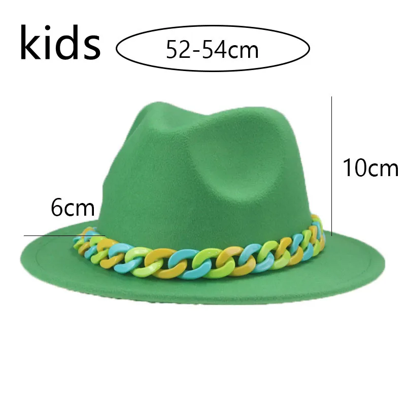 

Hats for Women Kids Boys Girls Panama Solid Chain 54cm Fedora Hat Customize Yellow Black Child Winter Hats Sombreros De Mujer
