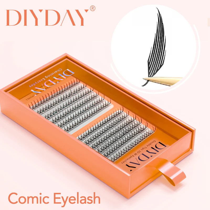 DIYDAY Comic Spire Eyelash Extension Natural Lightweight Manga False Eyelashes Premade Fans Feather Anime Lashes for Makeup Tool