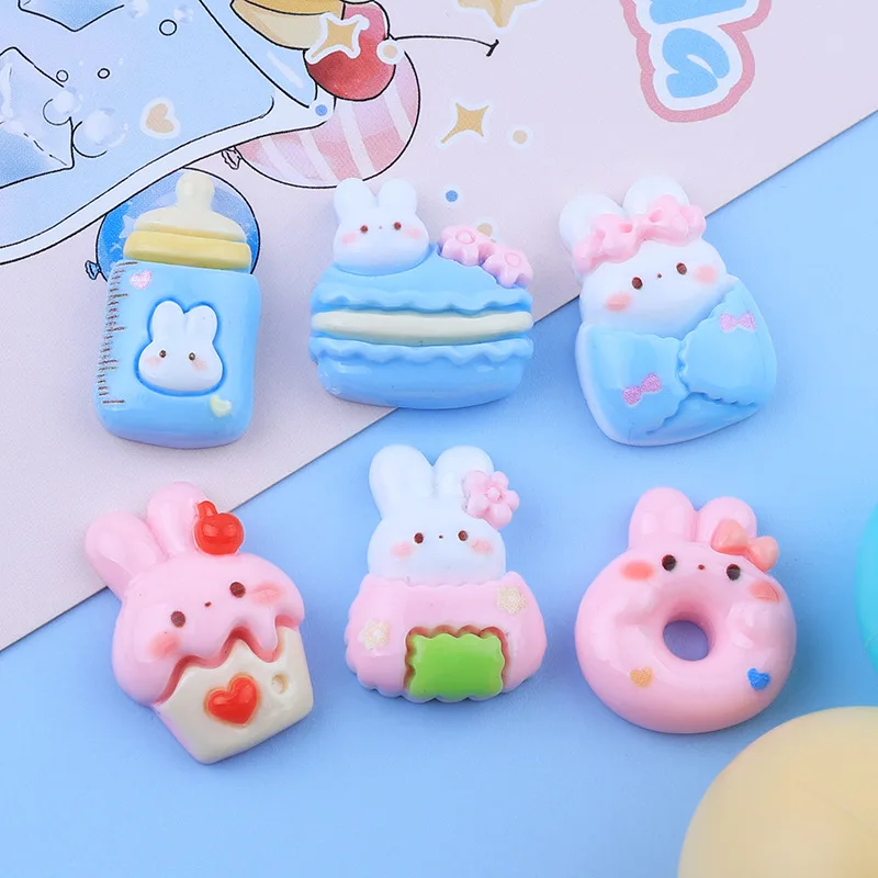 

Cartoon Rabbit Donut Milk Bottle Resin Flatback Cabochon For Hair Bows DIY Crafts Scrapbooking Accessories