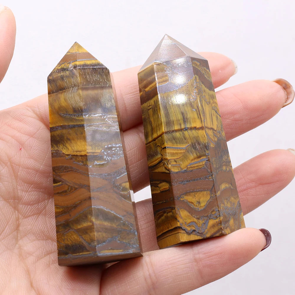 

Natural Tiger Eye Stones Crystal Point Wand Tower Hexagonal Column Ornament Healing Stone Energy Mineral Crafts Home Decoration