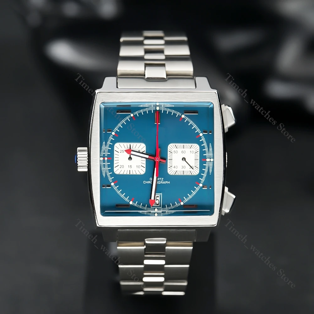 

New Brand 39 mm x 39 mm Watch Quartz Chronograph Blue Leather Strap Watch Simple Fashion Style Men's Watch Luminous Relojes