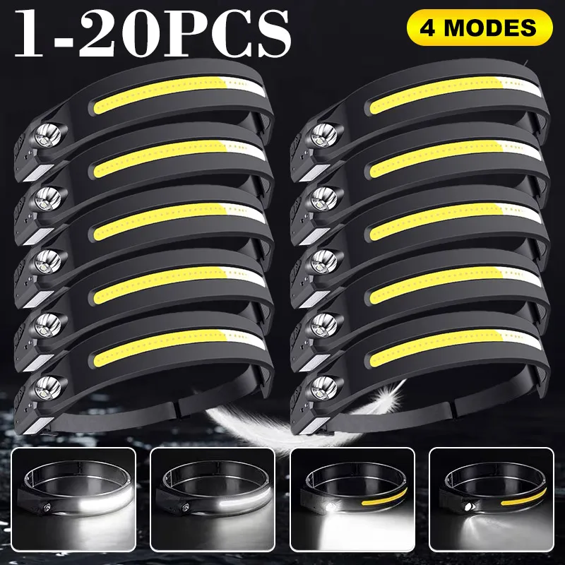 

Rechargable Head Camping Flashlight Headlamp Battery 18650 Outdoor Lantern Fishing Induction Headlight Torch Built-in