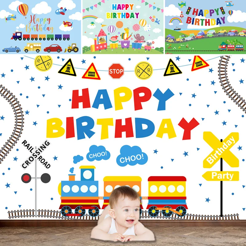 

SeekPro мальчик мультфильм поезд день рождения Дети декорации облака самолет транспортировка фон воздушные шары автомобили детский душ фотог...