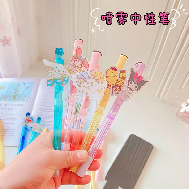 

5Pcs Cartoon Spray Gel Pen Kawaii Sanrioed Cinnamoroll Mymelody Kuromi Student Alcohol Disinfection Signature Pen Cute Girl Gift
