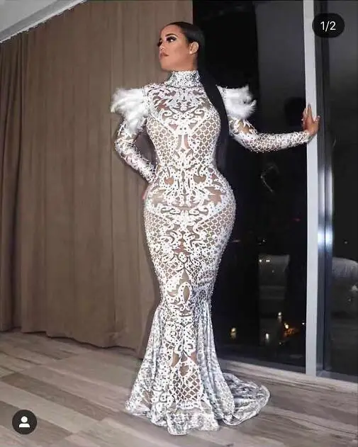 

Sexy Fengshui Diamond Sheath Floor-Length Dress Feather Stitching Banquet Dress