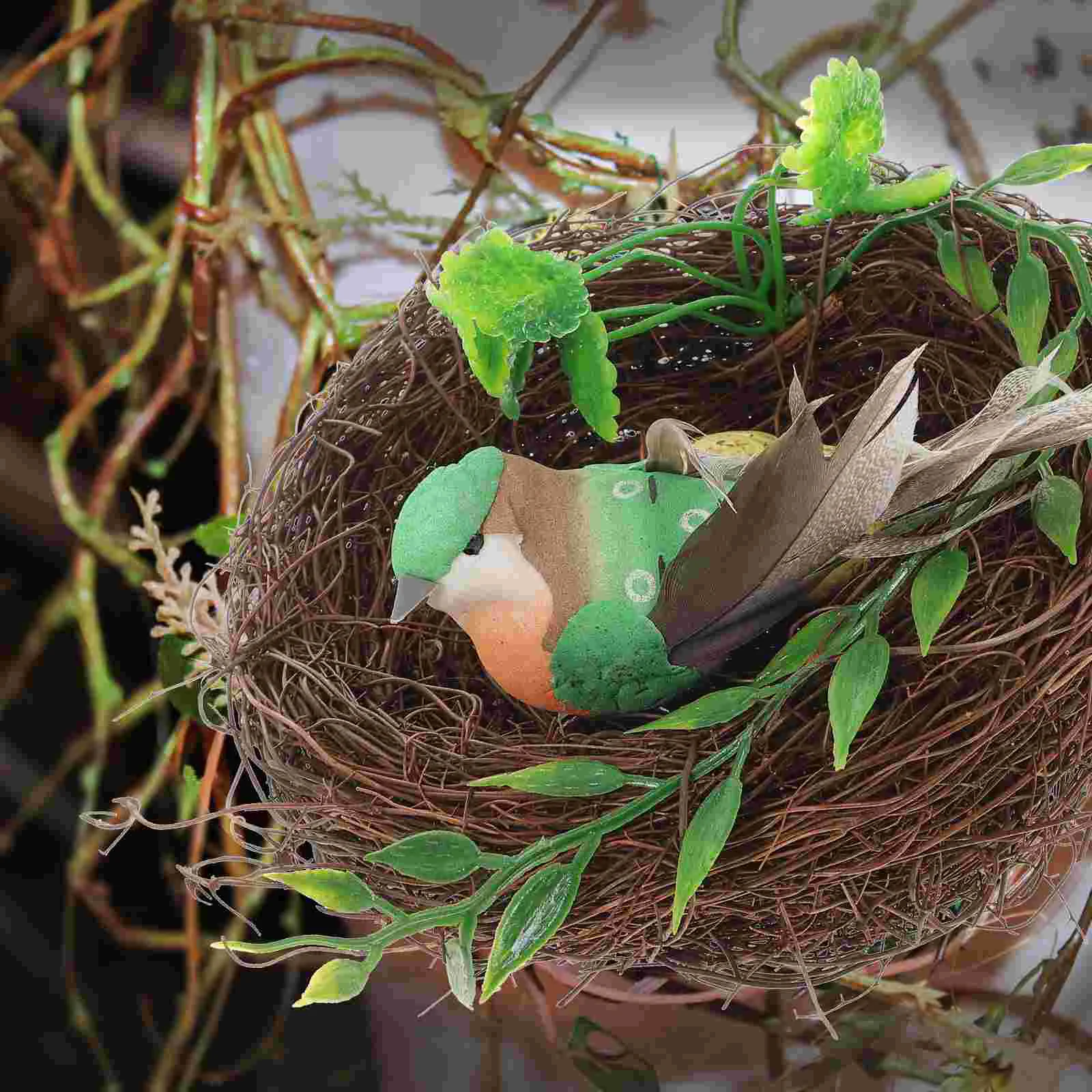 

1 Set Simulation Bird Nest Decoration with Bird and Egg Garden Decoration