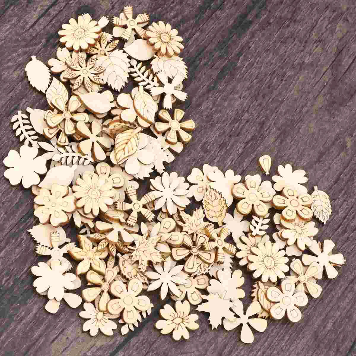 

200 pcs Wooden Pieces Creative Educational Flower Leaves Cutouts Slice for Scrapbooking Embellishments