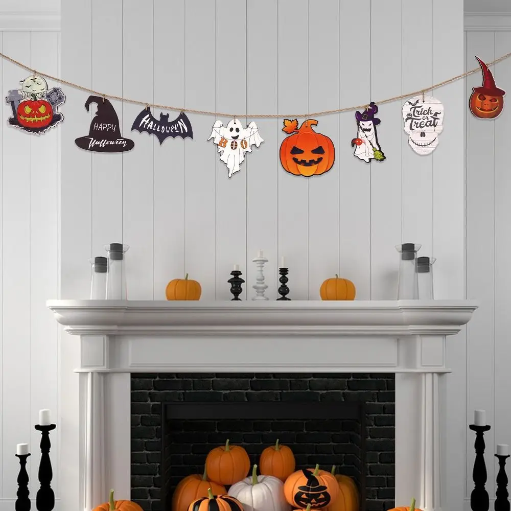 Деревянная гирлянда на Хэллоуин баннер со страшной летучей мышью вытягивающий