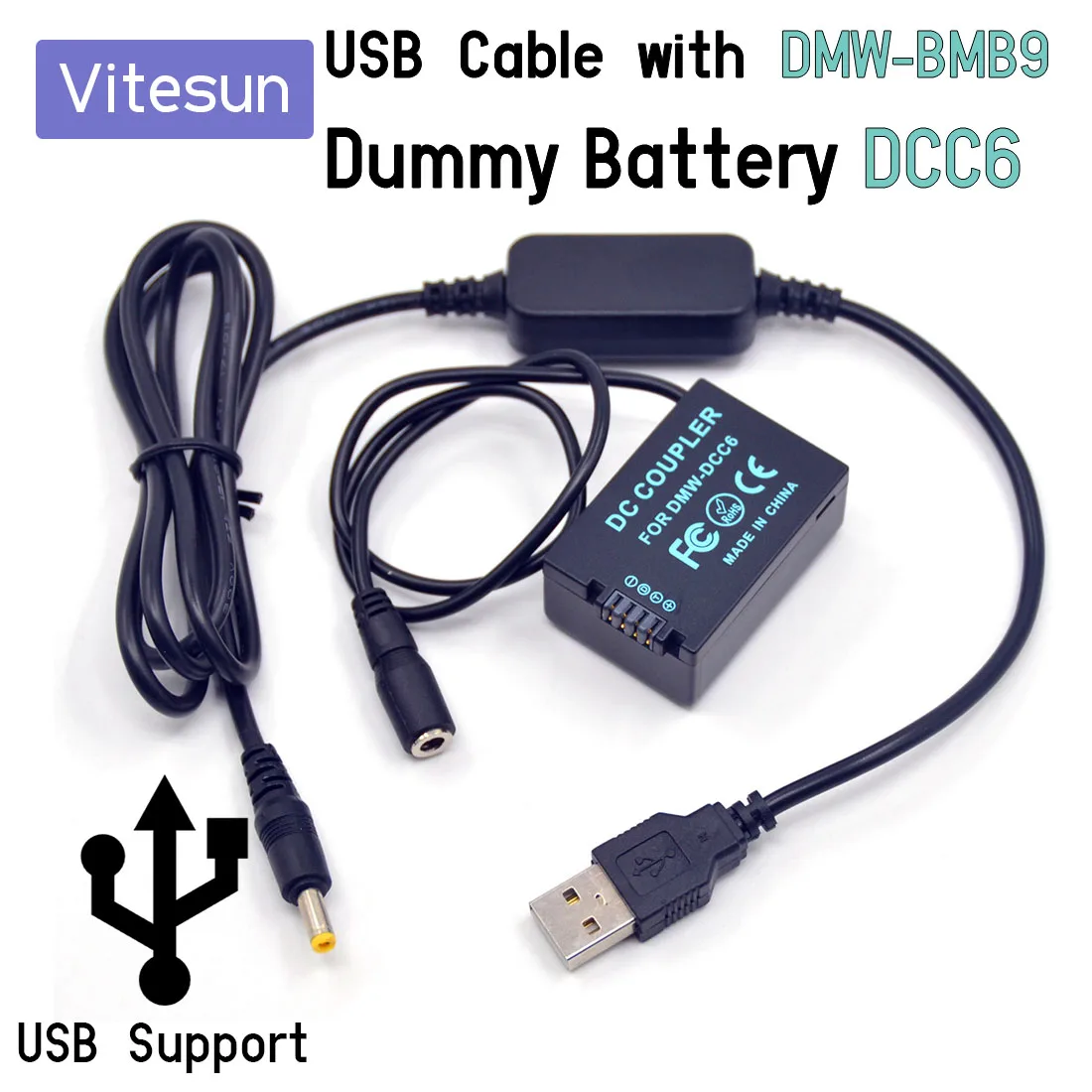 Power Bank 5V USB Adapter Cable + DMW-BMB9 Dummy Battery DMW-DCC6 for Panasonic Lumix DMC-FZ45 FZ47 FZ48 FZ60 FZ70 FZ72 FZ100