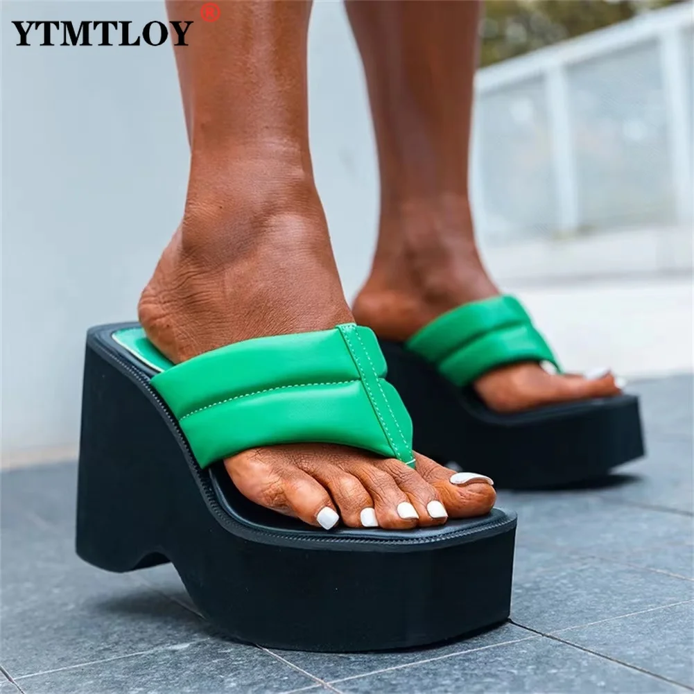 

Сандалии женские на платформе, босоножки на высокой танкетке, туфли с открытым носком, высокий каблук с ремешком на пятке, зеленые, 8, лето