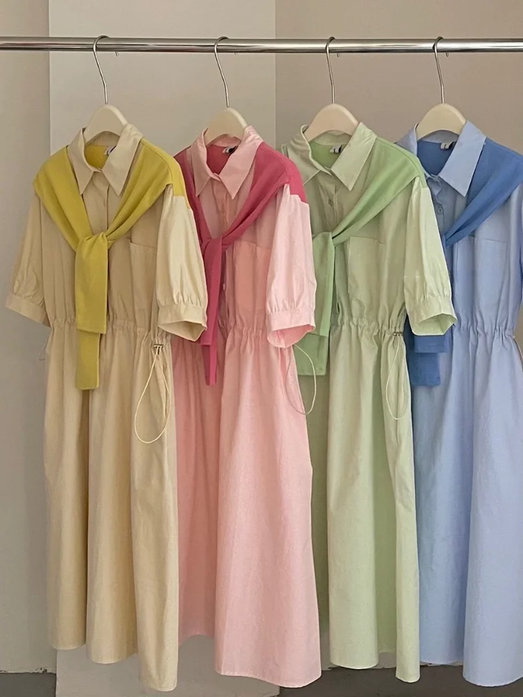 

Платье-рубашка женское однотонное свободного покроя, модная уличная одежда в Корейском стиле, одежда для выпускного вечера, большие размеры, на лето