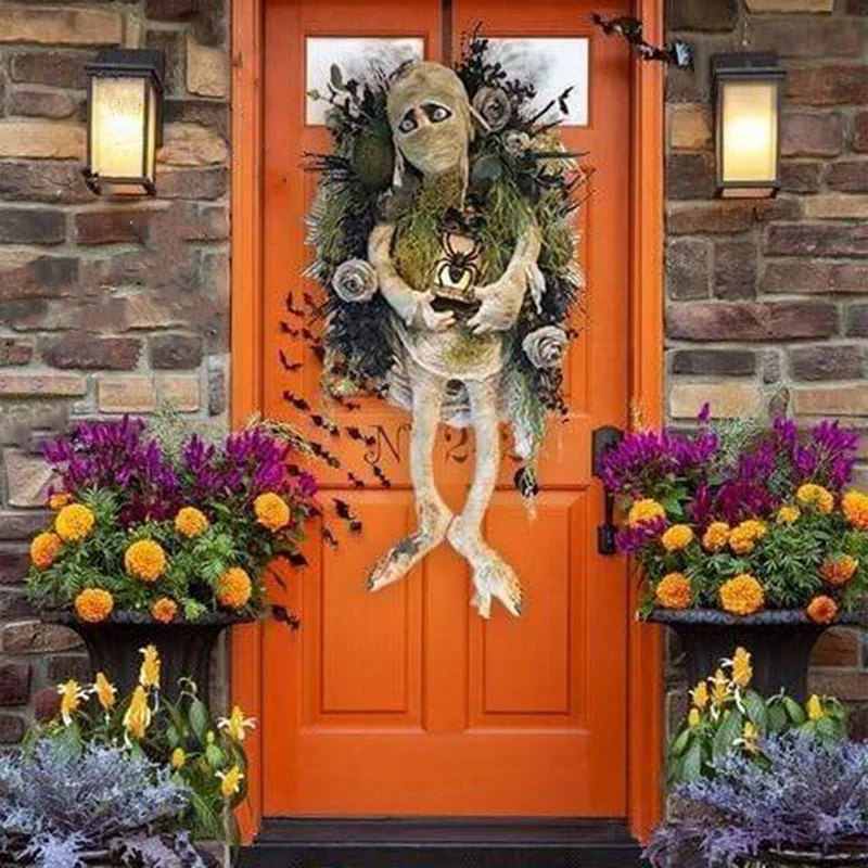 

New Halloween Mummy Wreath for Front Door, Halloween Wreath Mummy Halloween Wreath Scary Halloween, Halloween Skull