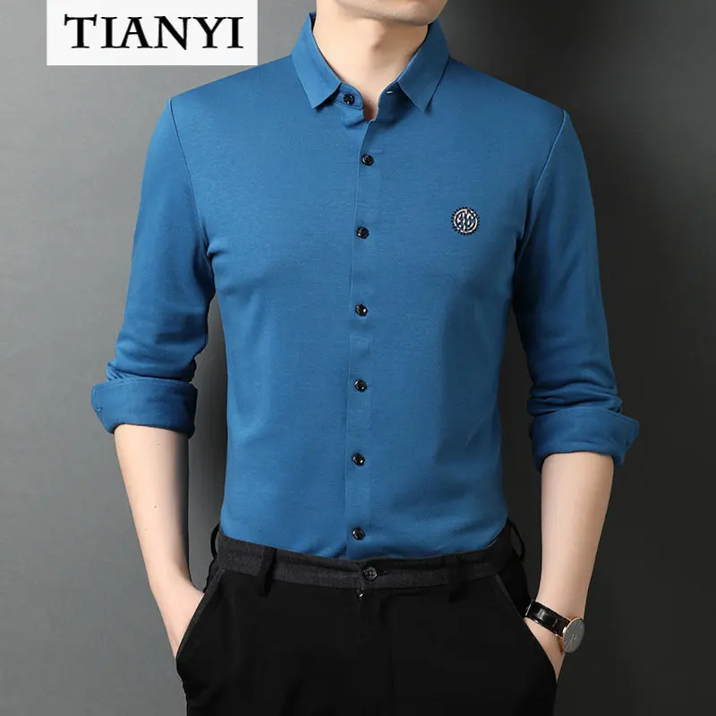 High-quality Luxury Men's Shirts with Wool, High-end Men's Long-sleeved Shirts, Business Casual Mulberry Silk Non-iron Shirts