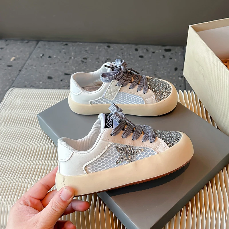 UOSU Демисезонная детская обувь с блестками и звездами повседневные кроссовки