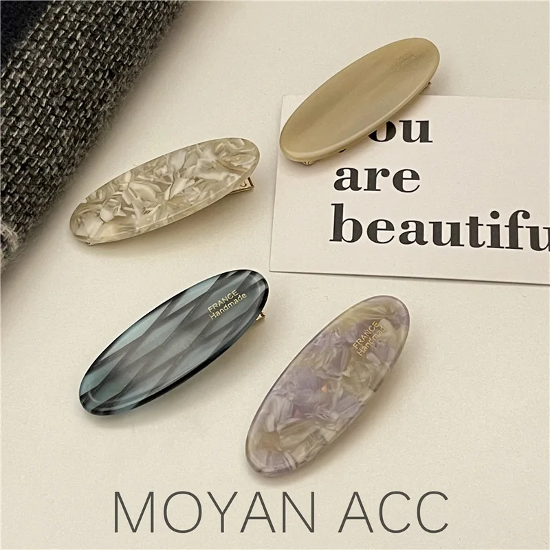 

Acetic Acid Hair Clip Cobblestone Small Side Clip Female Net Red Same Style Oval Bangs Clip Simple Duckbill Clip Hairpin