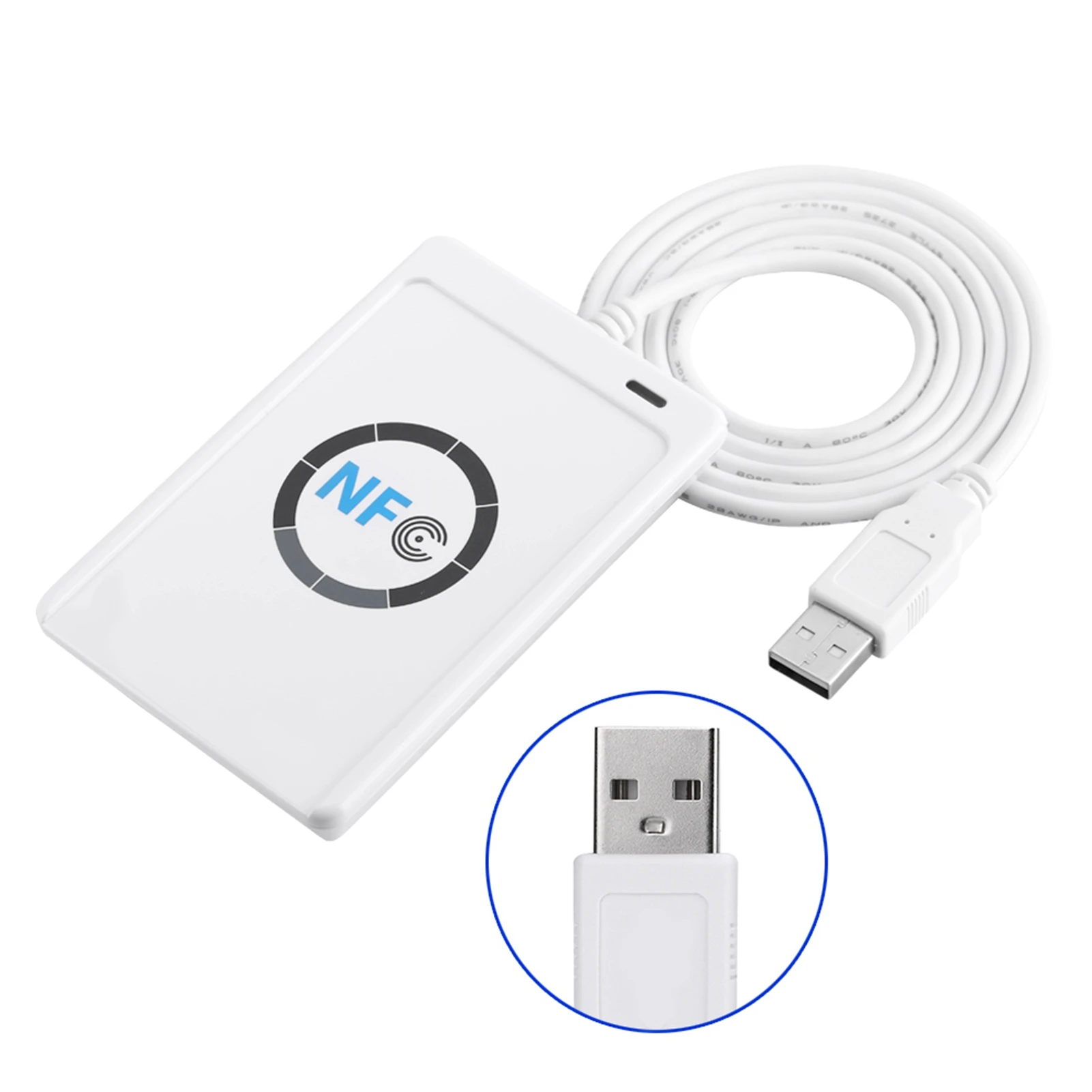 Фото Портативный адаптер-считыватель/записыватель NFC RFID ACR122U ISO 14443A/B с программным обеспечением, белый, для бесконтактных IC-карт №1