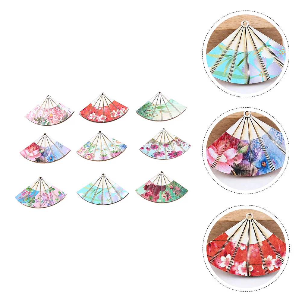 

9 Pcs DIY Fan Pendant Lovely Pendants Dainty Earrings Delicate Hanging Sector Decoration Wood Wooden Creative Adornment Flowers