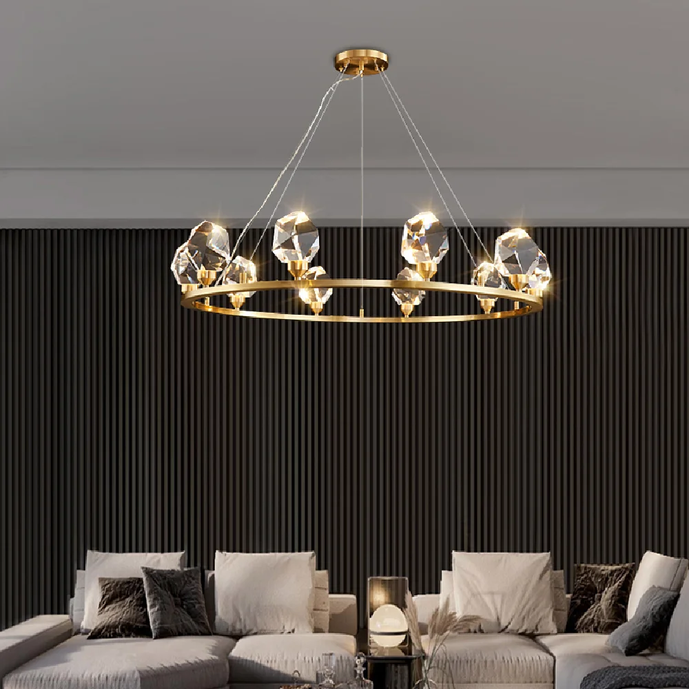 

Round Diamond Crystal Copper Modern Light Fixture LED Hanging Lamp Lustre Gold Chandelier 2022 Luxury Home Decor
