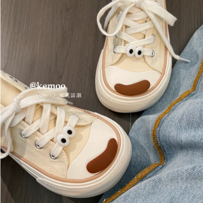 SHANPA Cute Dog Canvas Platform Shoes Summer 2023 New Casual Designer Round Toe Shoes Breathable Non-slip Kawaii Female Zapatos
