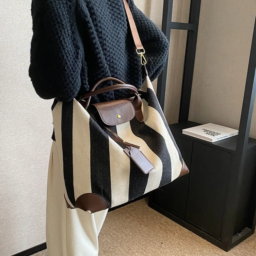 

Shoulder Crossbody Bags For Women 2023 Designer Tote Bags Larger Capacity Leisure Canvas Stripe Handbags Ladies Shopper Bag