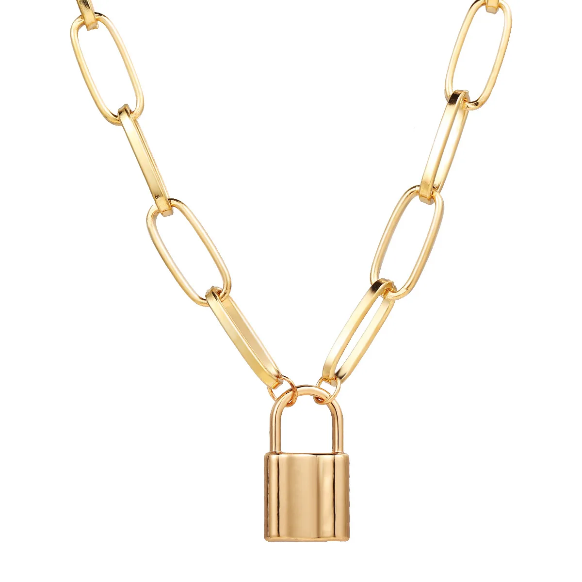 

European and American Personality Fashion Cool Style Thick Chain Lock Necklace Punk Style Exaggerated Fashion Collar Neckchain