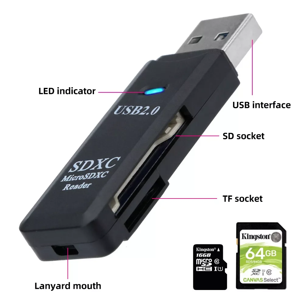 Free shipping in 1 Card Reader USB 2.0 to SD Micro SD TF Card Reader for PC Laptop Accessories Smart Memory Card Reader Multi-ca