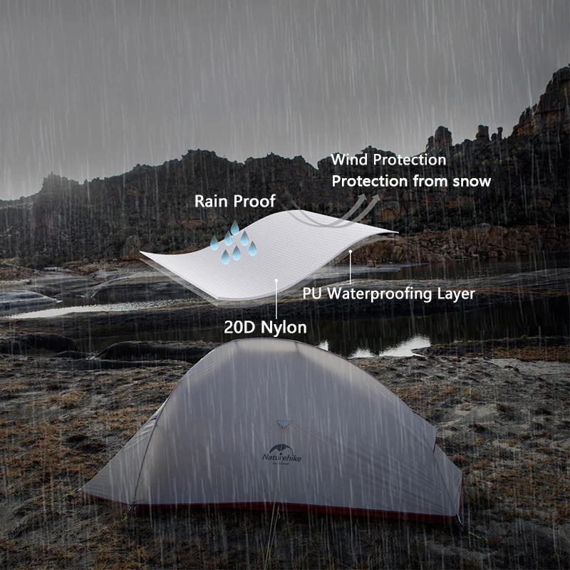 Naturehike Cloud Up Outdoor Camping Tent Ultralight 1 2 3 man 20D Silica Gel Single Double Persons Hiking With Free Mat |