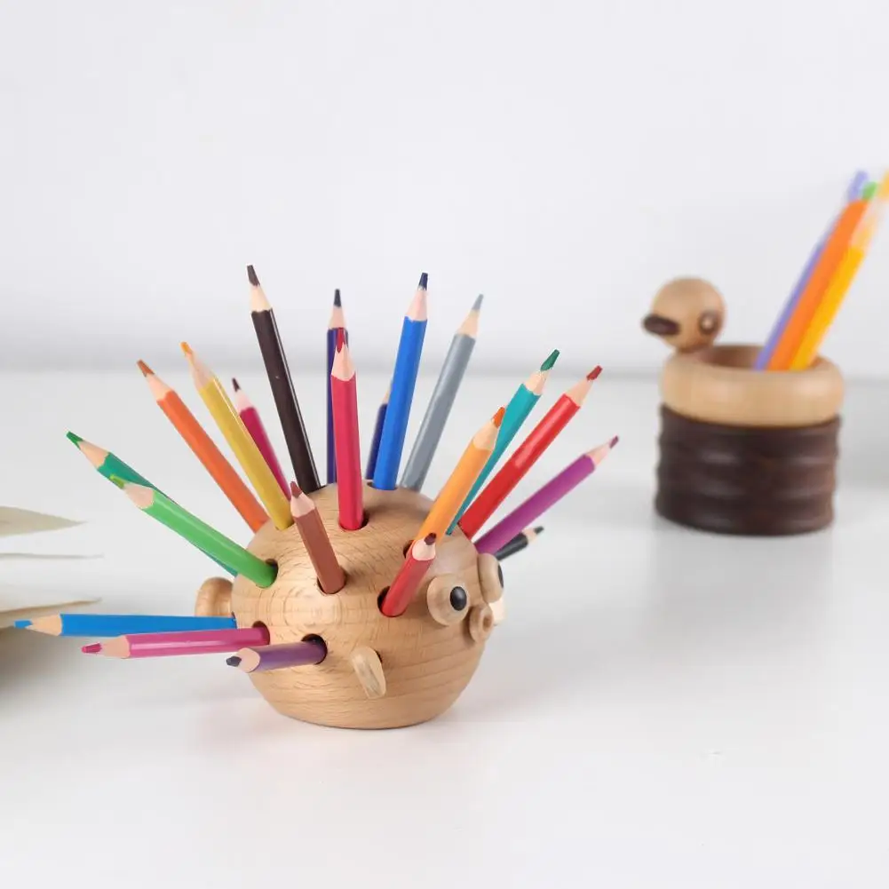 

1 Set Pen Container Good All-Purpose Pen Storage Holder Stationery Gift Wood Hedgehog Penholder