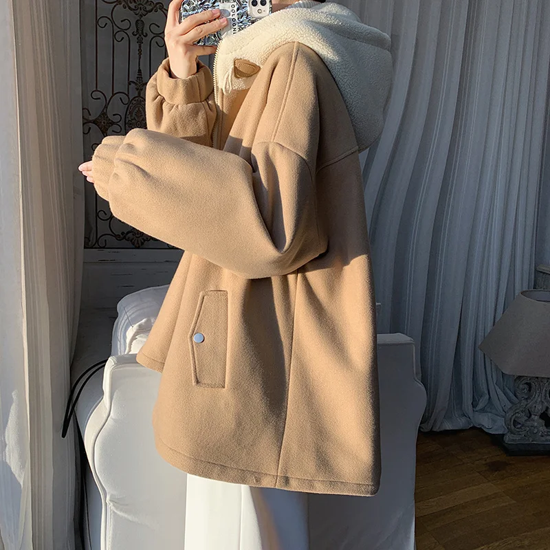 Winter Jacket Men Warm Fashion Casual Thickened Lamb Wool Jacket Men Streetwear Korean Loose Thick Hooded Short Coat Mens Parker