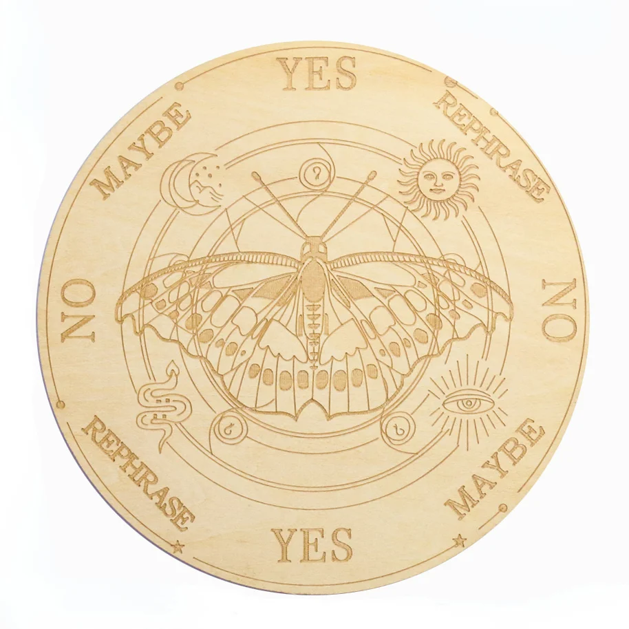 

15cm Wood Divination Round Energy stone Support Insect Cat Butterfly Horary Astrology 12 Constellation Alchemy Pendulum Plate