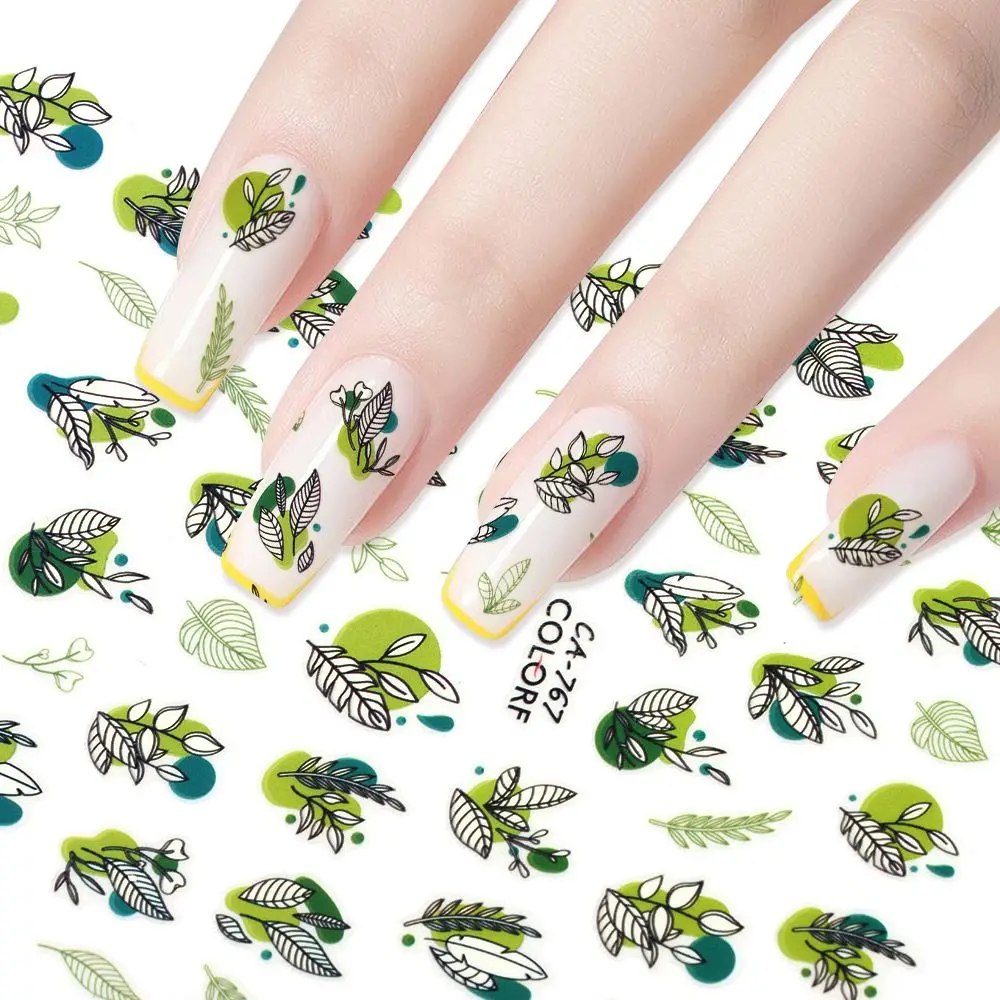 

3D Flower Pink Purple Cherry Blossoms Nail Stickers Floral Leaf Spring Sliders Decals Manicure Nail Art Decor