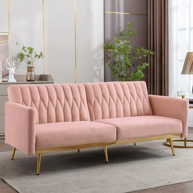 Бархатный диван-трансформер Futon с золотистыми металлическими ножками 70 дюймов