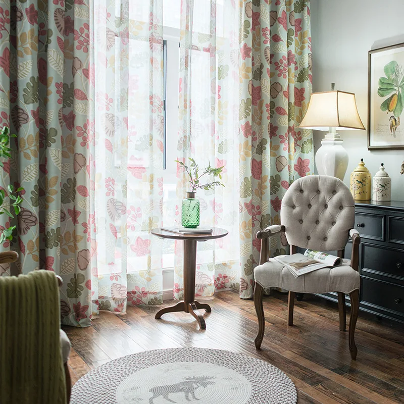 

Custom Modern Pastoral American Cotton Slub Print Living Room Kitchen Curtains Sheer Curtains Semi-blackout Curtains