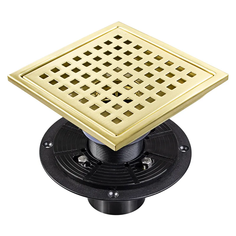 Shower Sewer Square Odor Proof Floor Drain,6 or 4 Inch Thickened Flanged Drain Kit,Quadrato Pattern Grate Removable