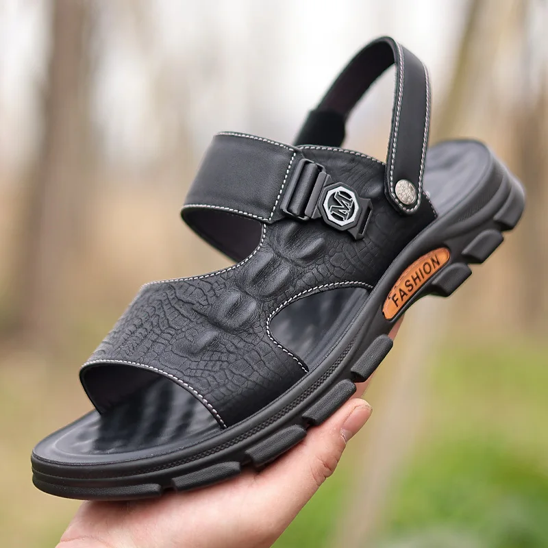 SALUDAS Men's Sandals Summer Men's Slippers Anti Slip Breathable Comfortable Leather Men's Casual Sandals Beach Sandals