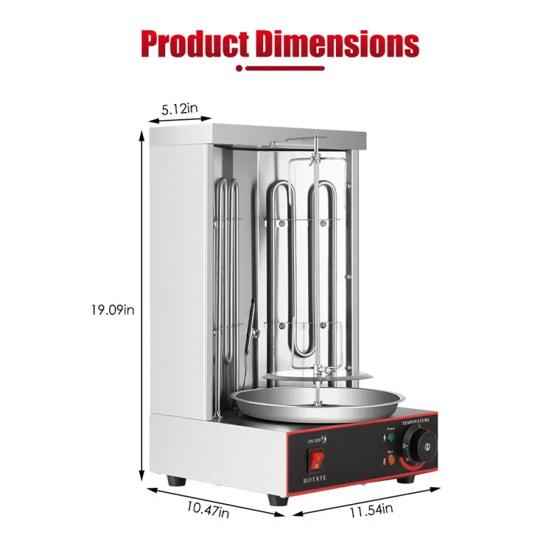 kebab machine electric vertical broiler gyro grill machine with temperature adjustment switch stainless steel 2 burners 50 300°c free global ship