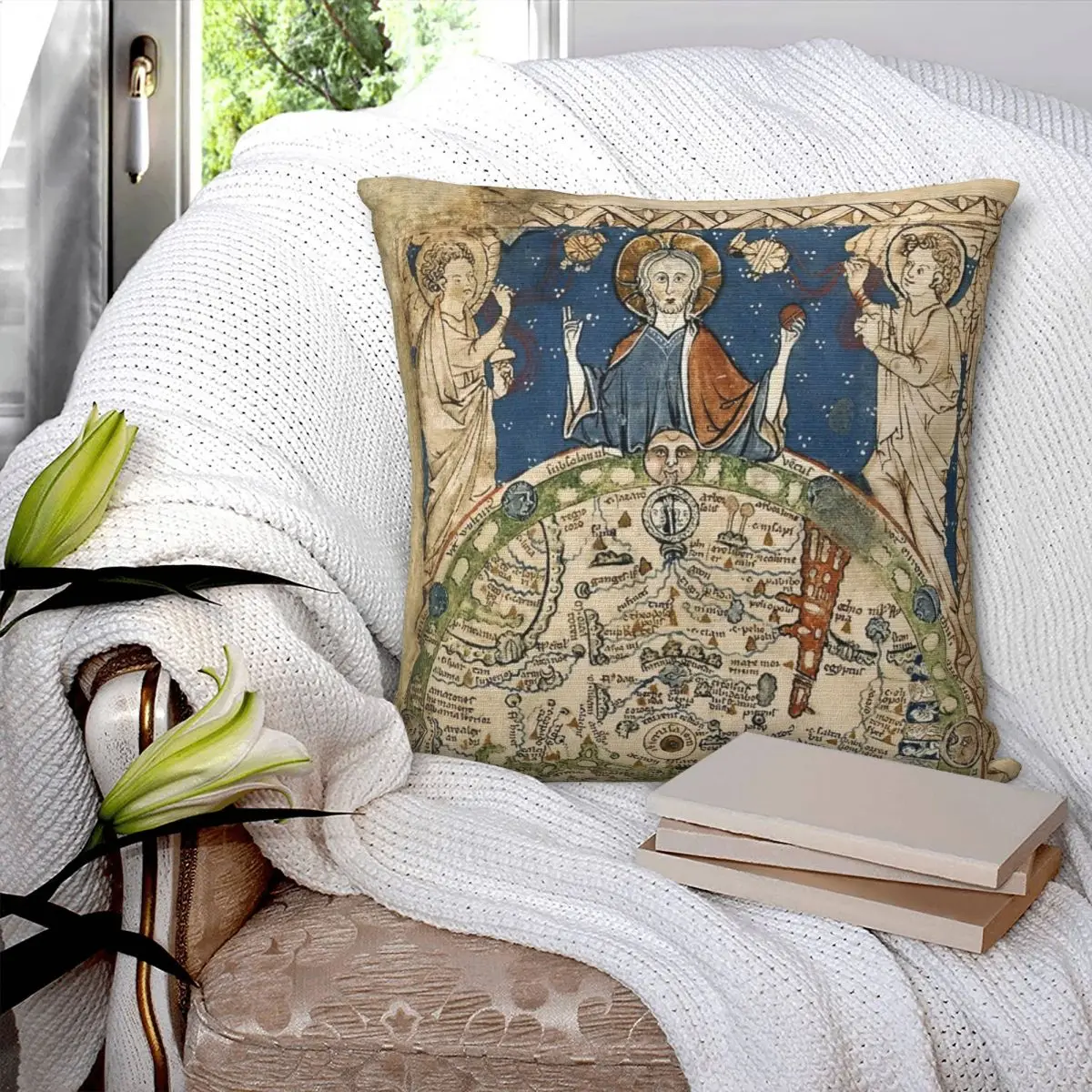

Psalter World Map (13th Century) Pillowcase Printed Cushion Cover Sofa Waist Pillow Pillow Cover