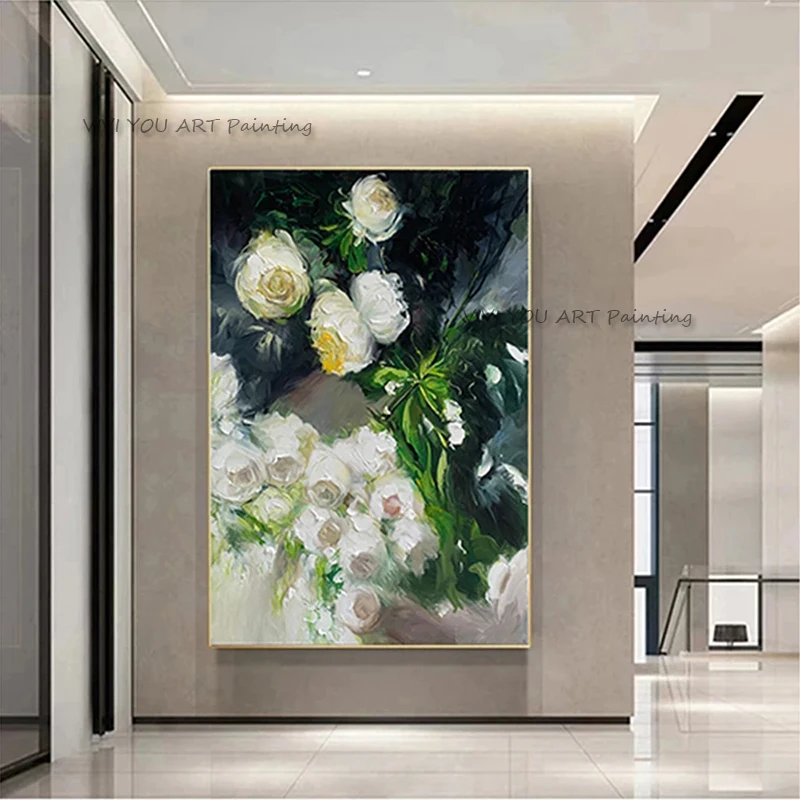 

Romantic Rose Paintings Modern Abstract Art Porch Decor Canvas Oil Painting Simple Large-size Flower Mural Drawing Unframed